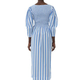 Ganni Stripe Cotton Open - neck Smock Long Dress - Vermillion