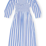 Ganni Stripe Cotton Open - neck Smock Long Dress - Vermillion