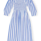 Ganni Stripe Cotton Open - neck Smock Long Dress - Vermillion