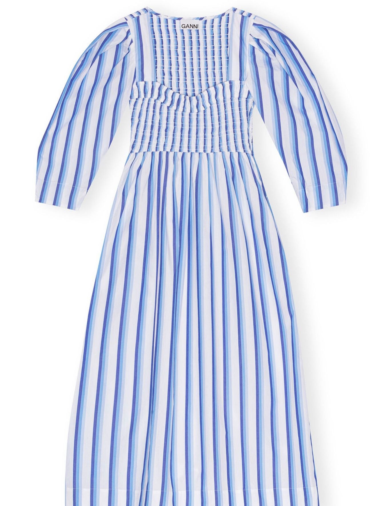 Ganni Stripe Cotton Open - neck Smock Long Dress - Vermillion