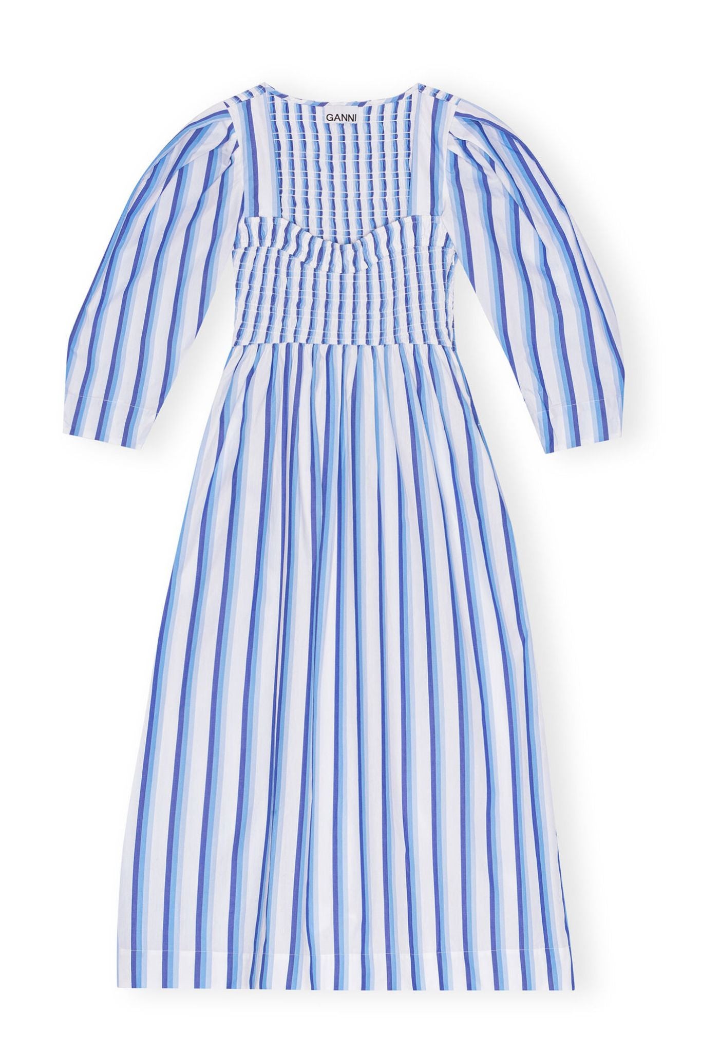 Ganni Stripe Cotton Open - neck Smock Long Dress - Vermillion