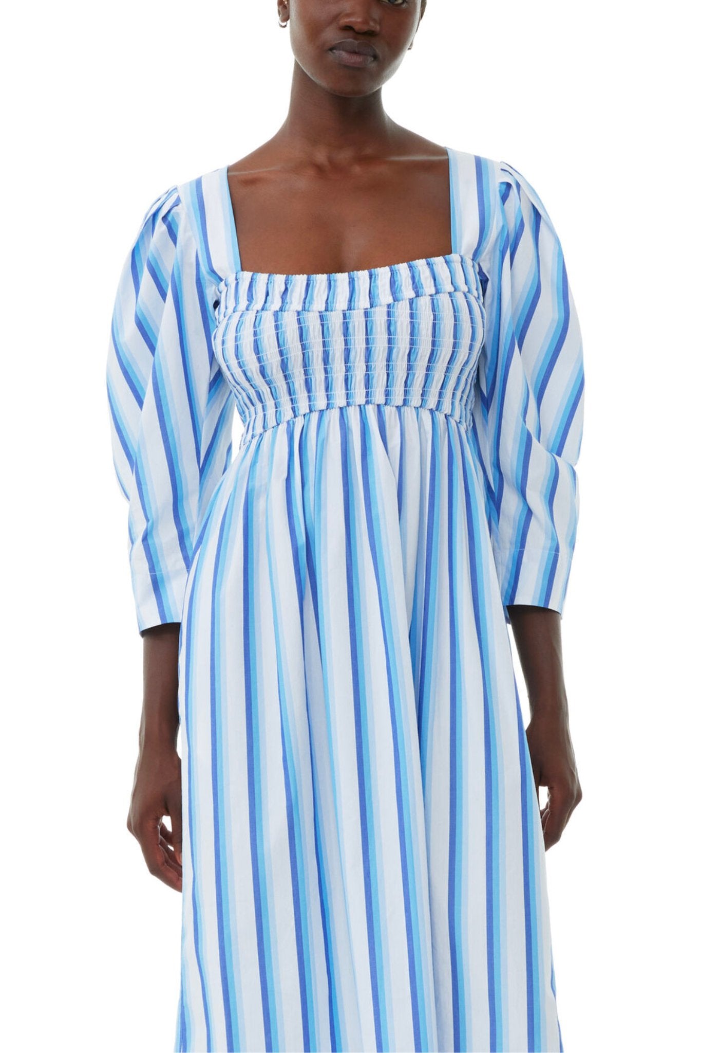 Ganni Stripe Cotton Smock Maxi Dress - Vermillion