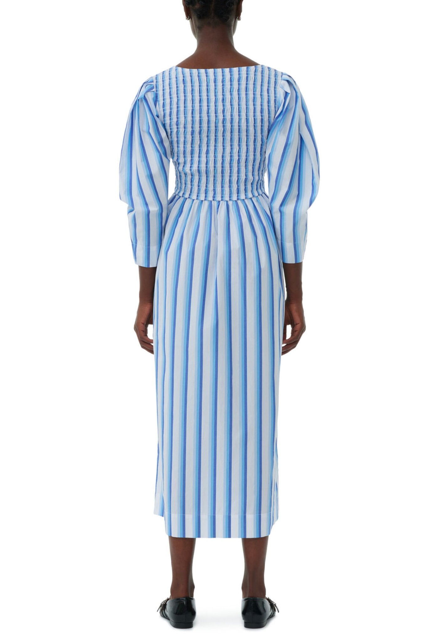 Ganni Stripe Cotton Smock Maxi Dress - Vermillion