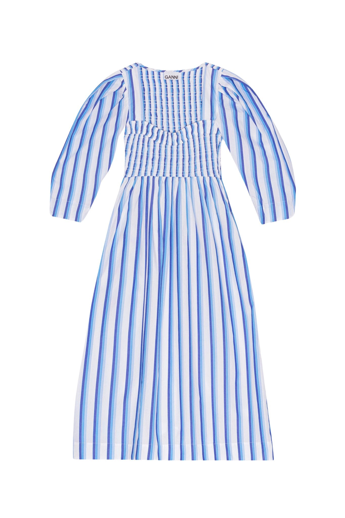 Ganni Stripe Cotton Smock Maxi Dress - Vermillion