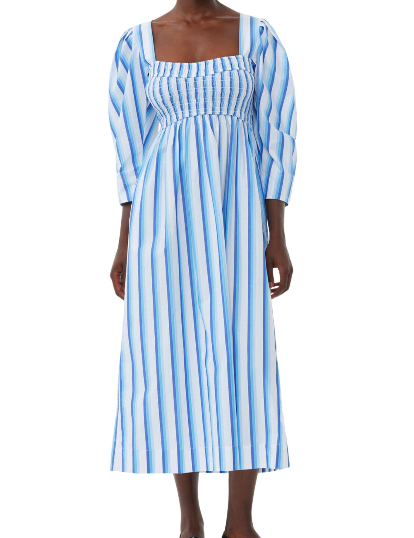 Ganni Stripe Cotton Smock Maxi Dress - Vermillion