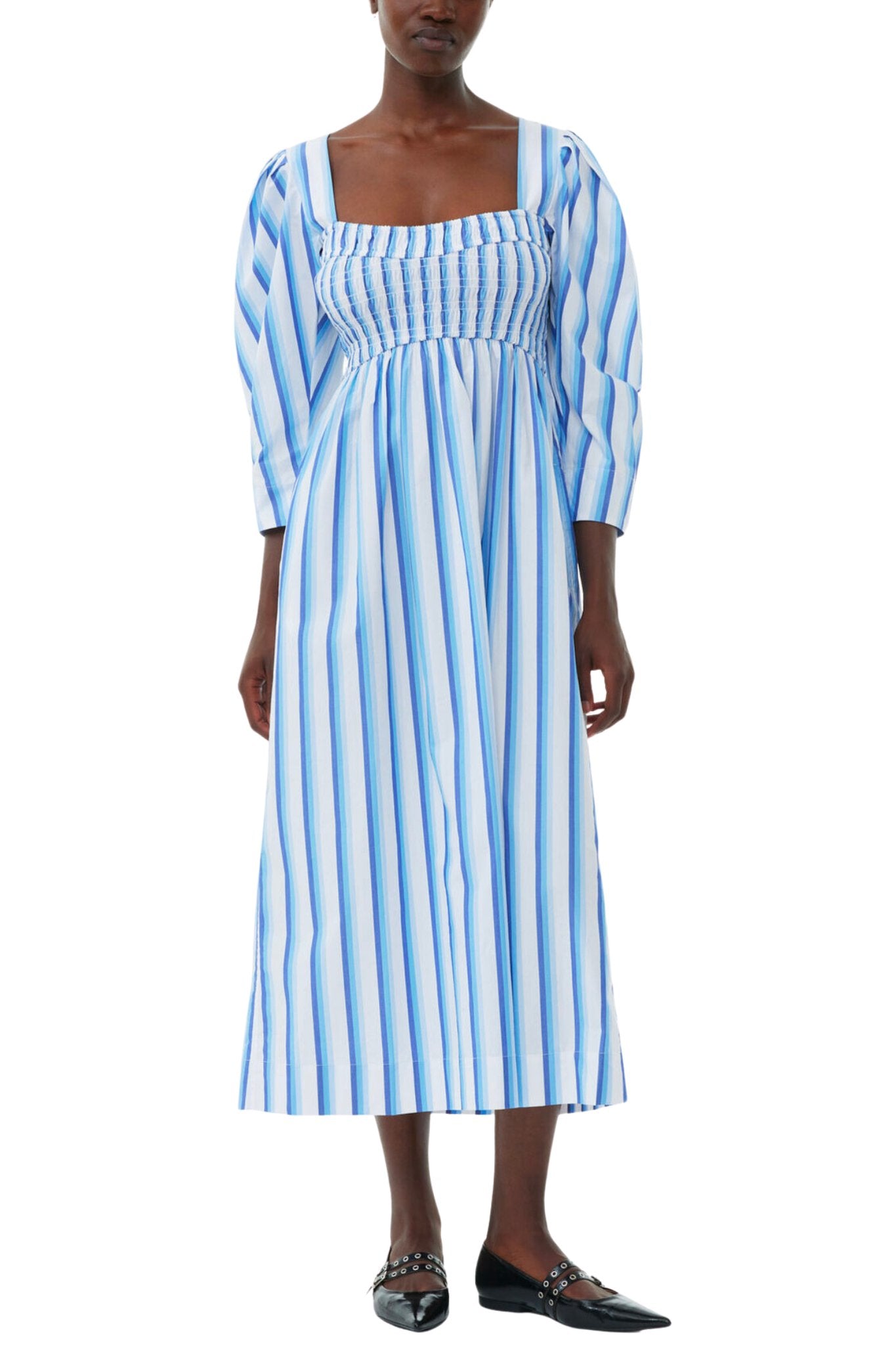 Ganni Stripe Cotton Smock Maxi Dress - Vermillion