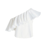 Giambattista Valli Asymmetrical Popeline Blouse with Ruffles - Vermillion