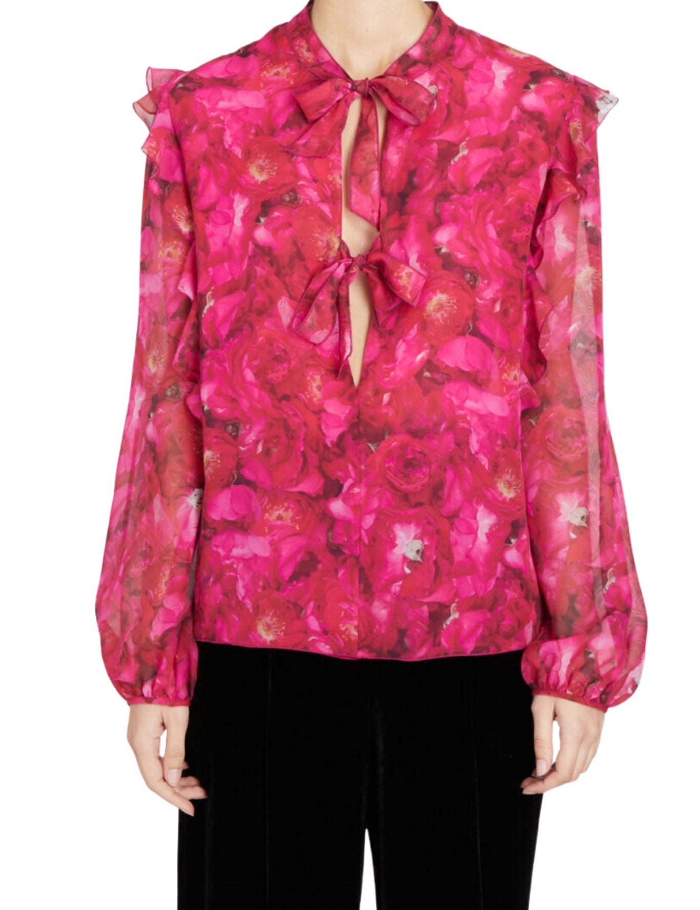 Giambattista Valli Long Sleeve Floral Blouse - Vermillion