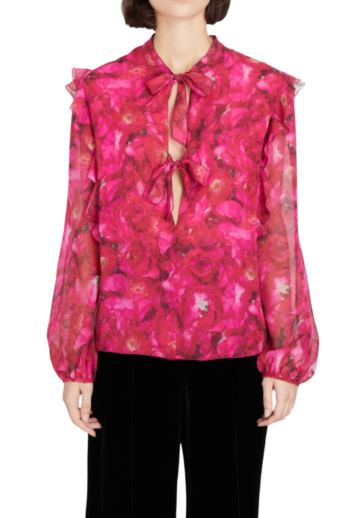 Giambattista Valli Long Sleeve Floral Blouse - Vermillion