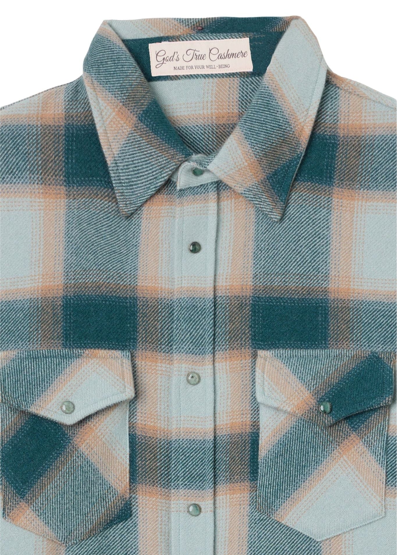 God's True Cashmere Avocado Plaid Cashmere Shirt w/ Emerald - Vermillion