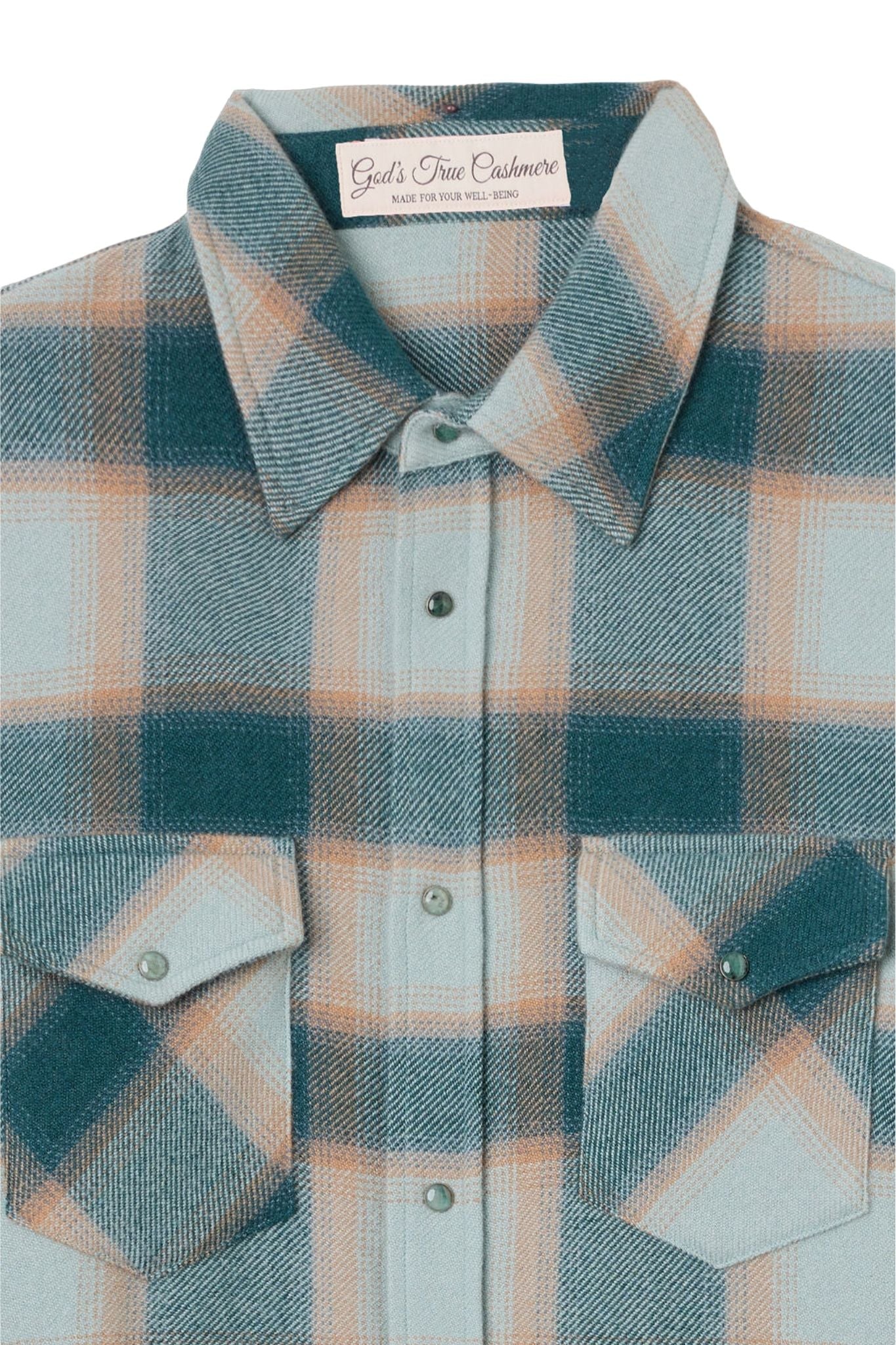 God's True Cashmere Avocado Plaid Cashmere Shirt w/ Emerald - Vermillion