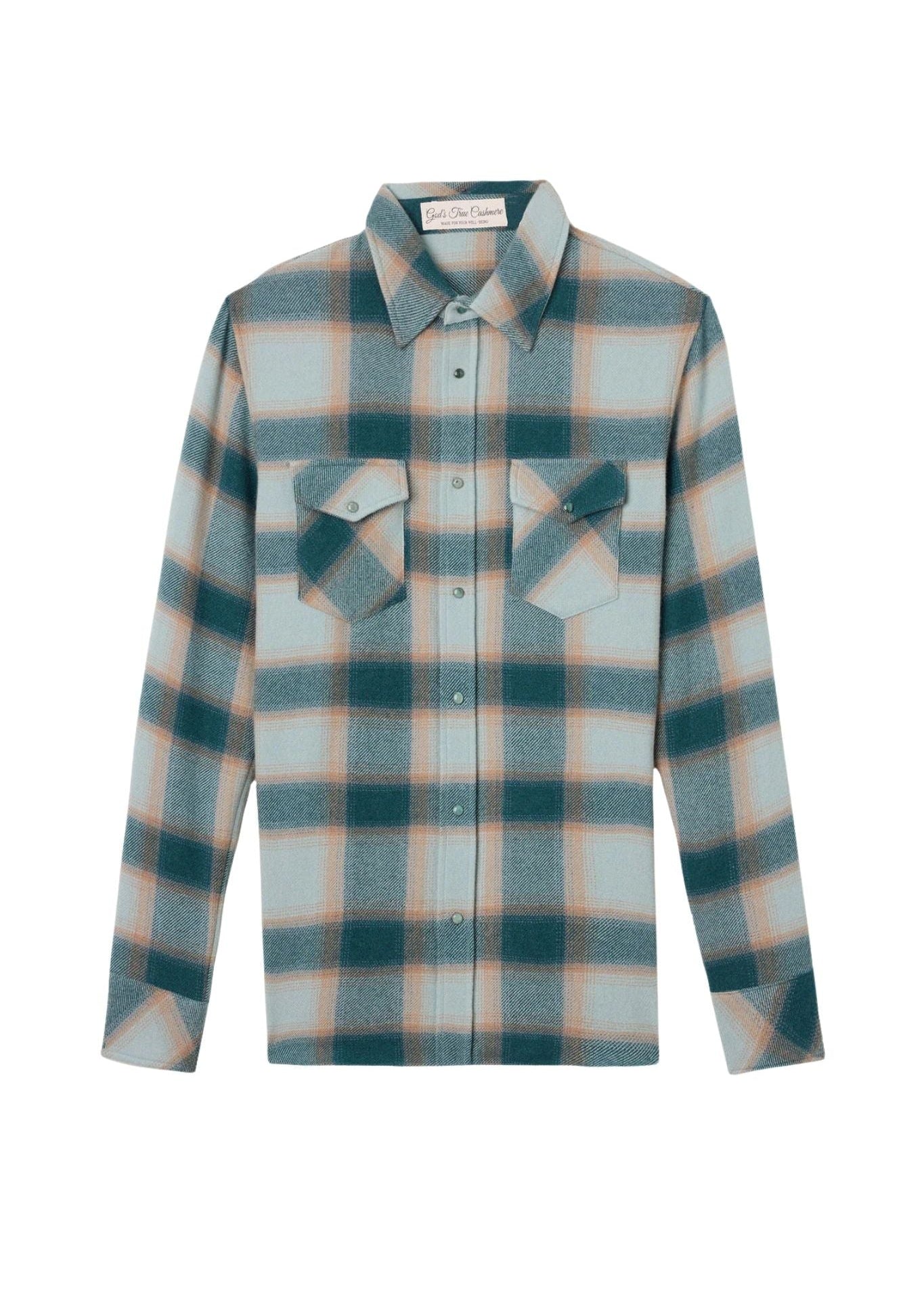 God's True Cashmere Avocado Plaid Cashmere Shirt w/ Emerald - Vermillion