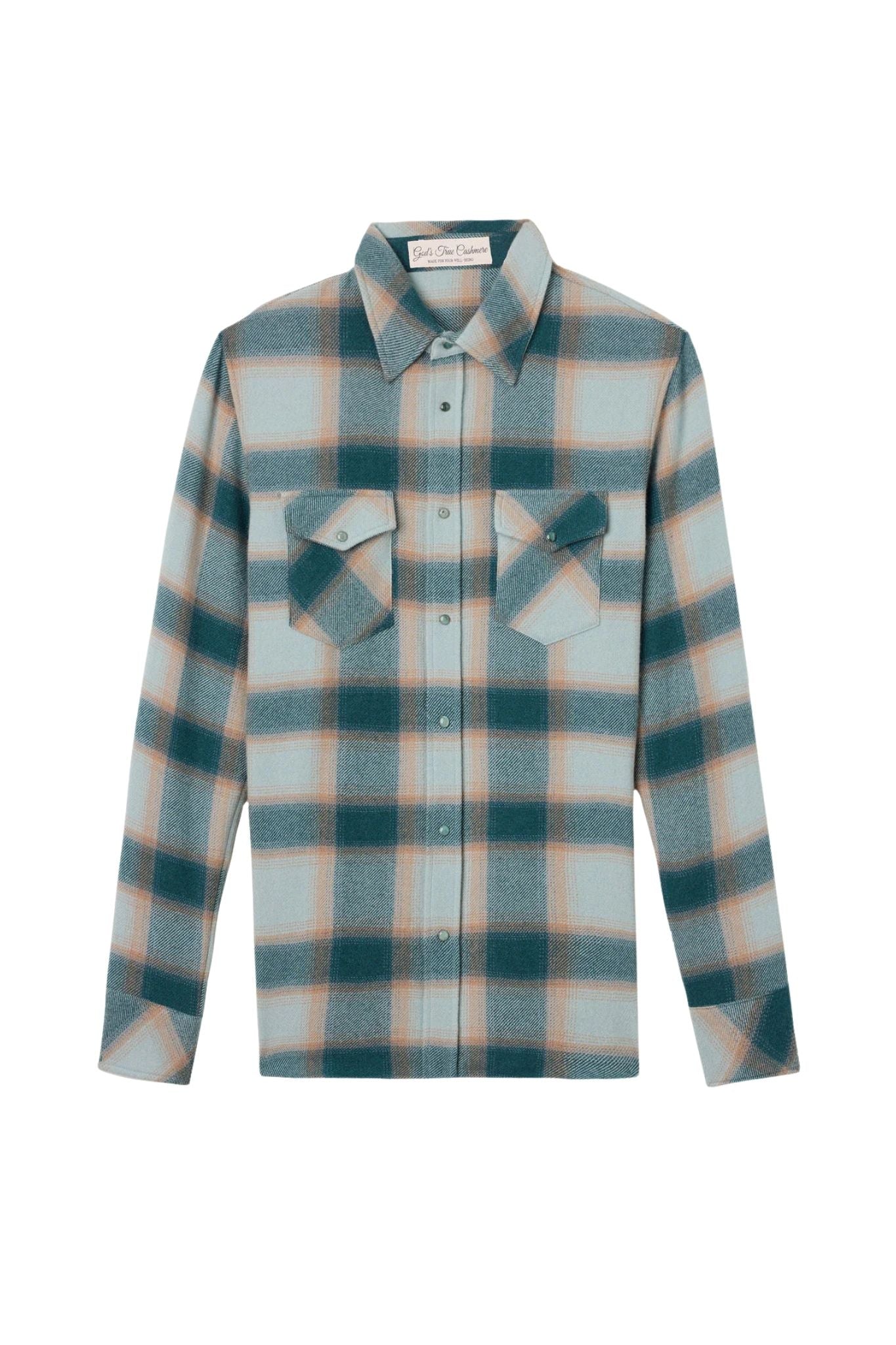 God's True Cashmere Avocado Plaid Cashmere Shirt w/ Emerald - Vermillion