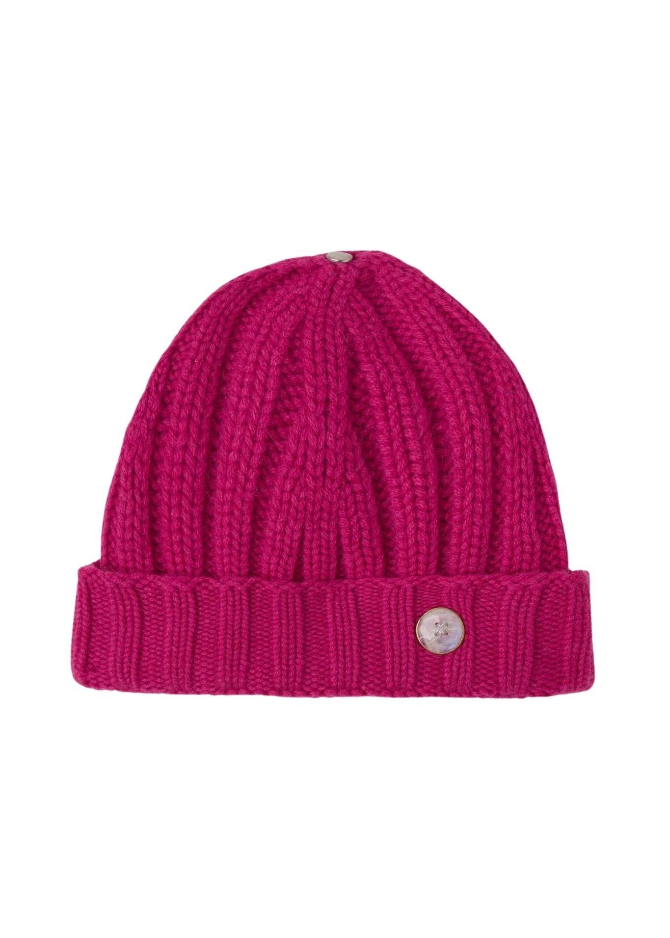 God's True Cashmere Fuchsia Ribbed Beanie w/ Moonstone - Vermillion