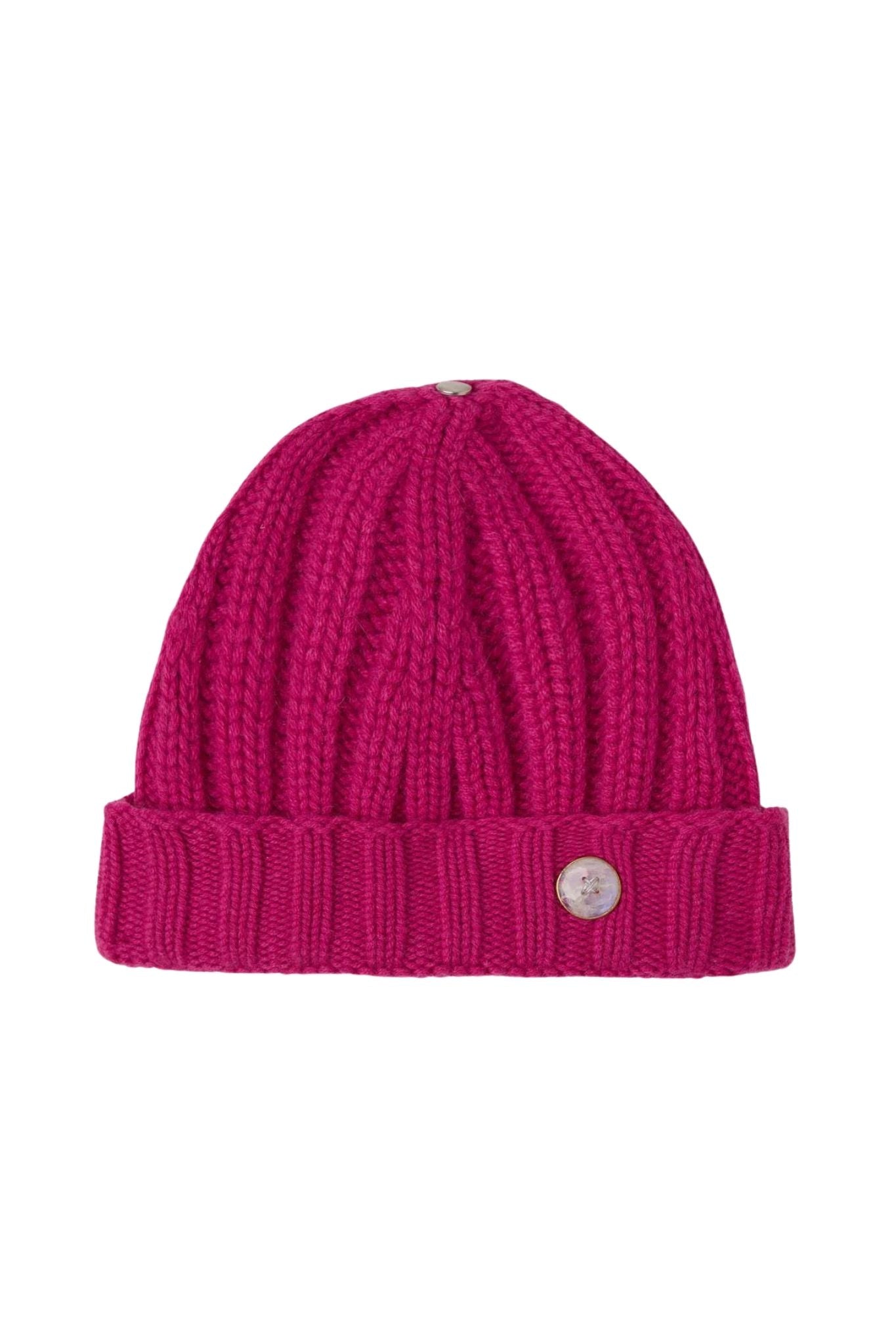 God's True Cashmere Fuchsia Ribbed Beanie w/ Moonstone - Vermillion