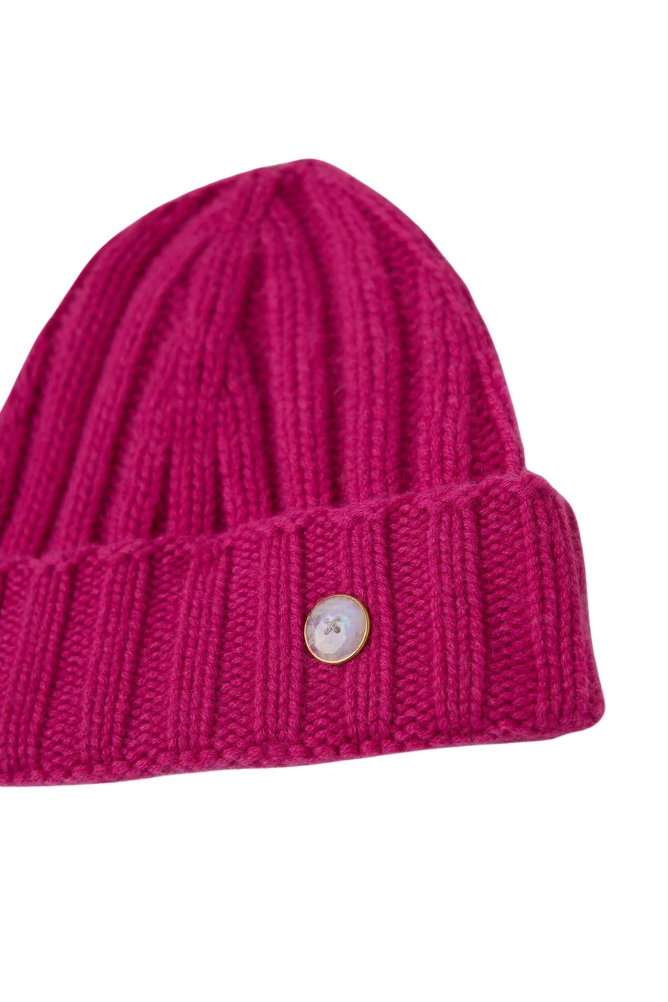 God's True Cashmere Fuchsia Ribbed Beanie w/ Moonstone - Vermillion