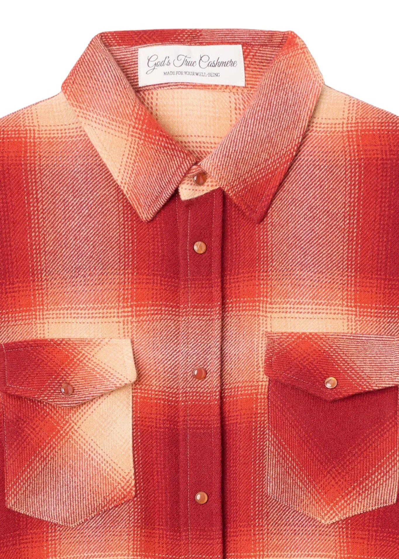 God's True Cashmere Tomato Shadow Plaid Cashmere Shirt w/ Carnelian - Vermillion