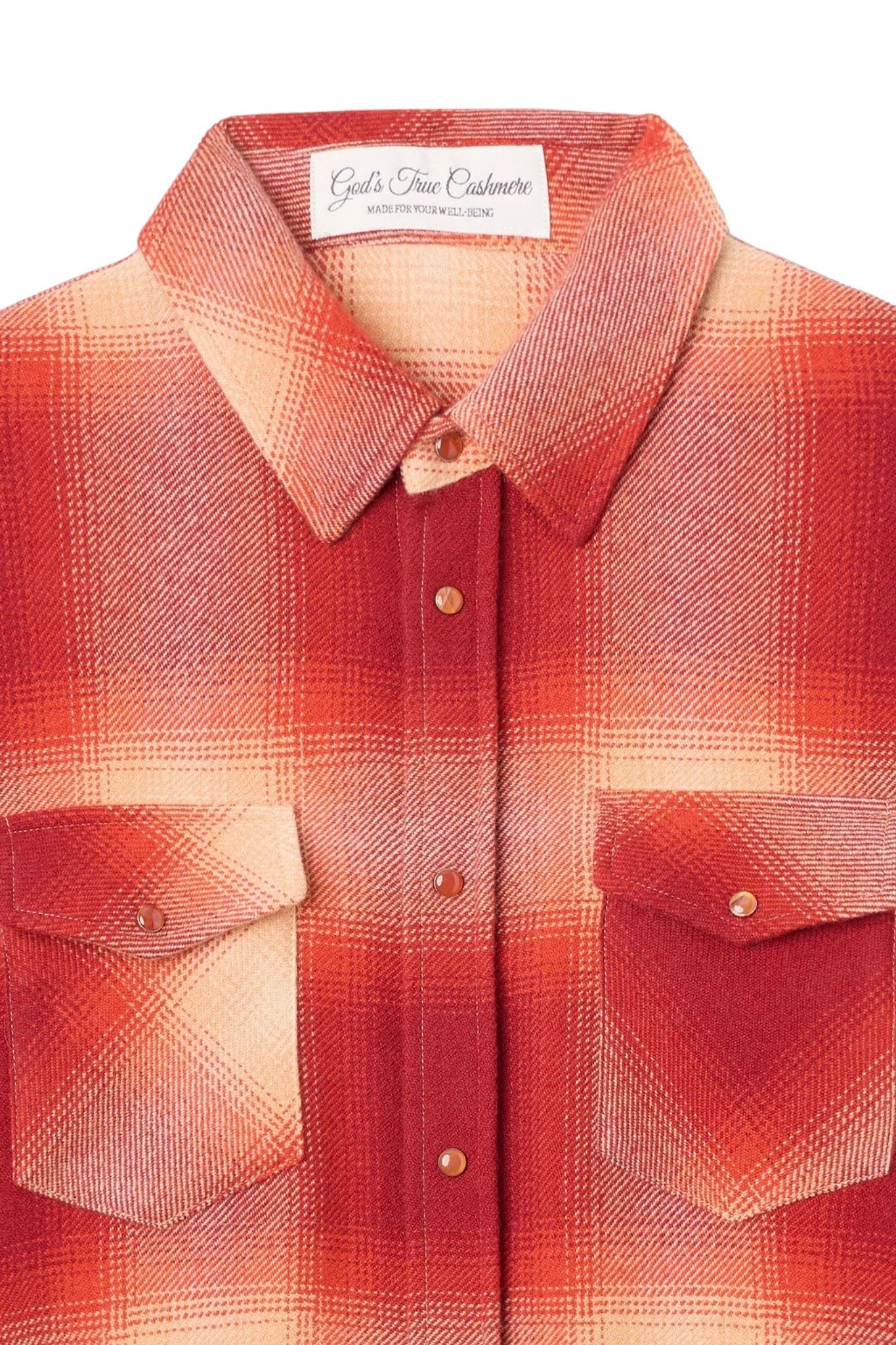God's True Cashmere Tomato Shadow Plaid Cashmere Shirt w/ Carnelian - Vermillion