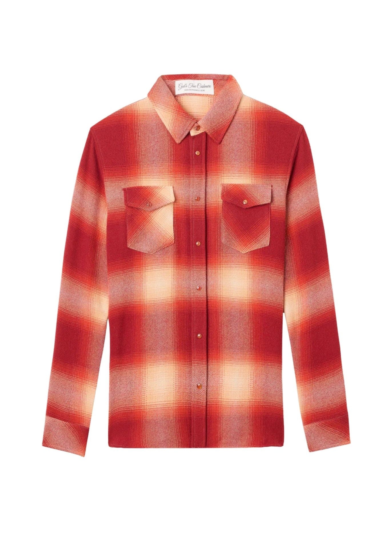 God's True Cashmere Tomato Shadow Plaid Cashmere Shirt w/ Carnelian - Vermillion