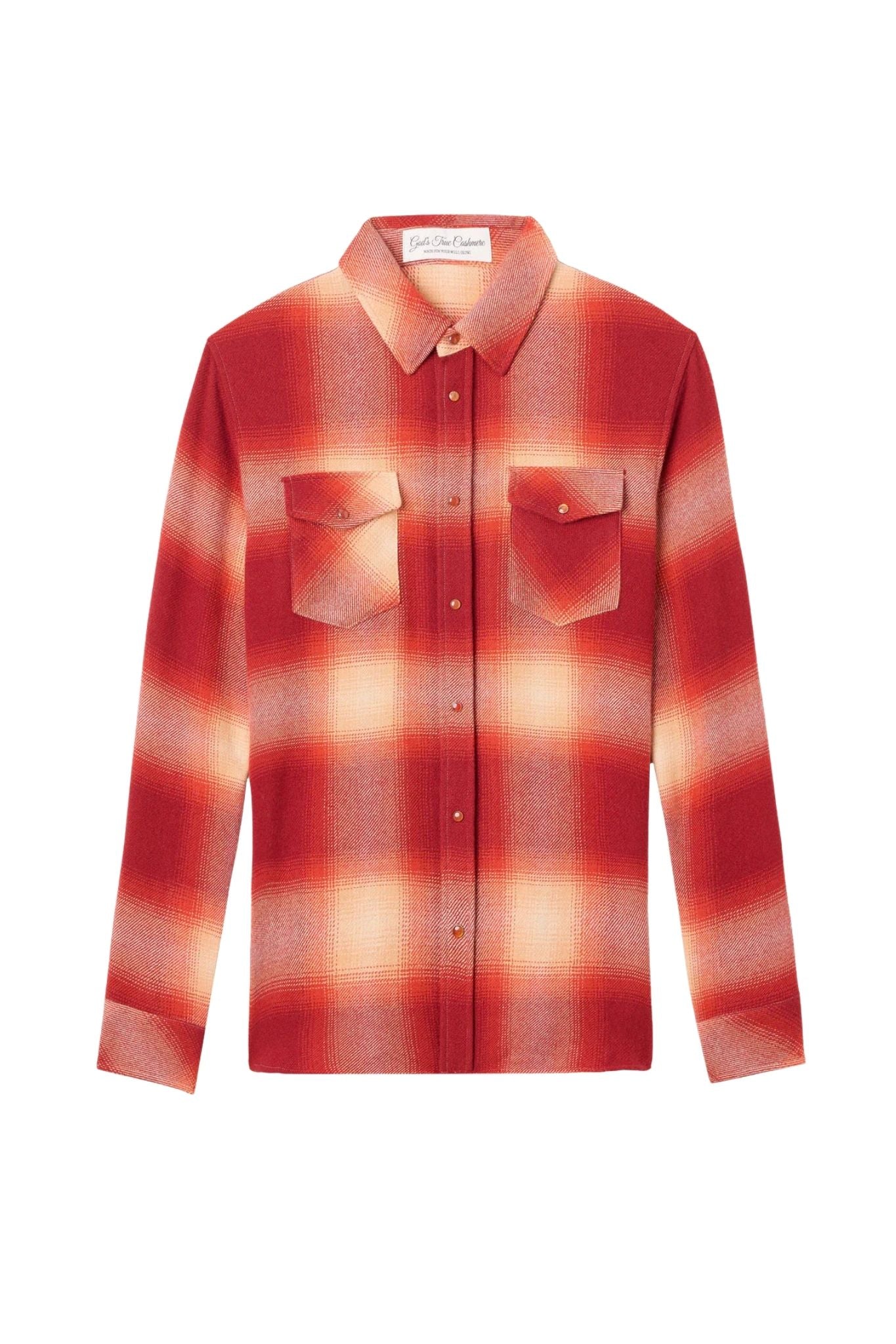 God's True Cashmere Tomato Shadow Plaid Cashmere Shirt w/ Carnelian - Vermillion