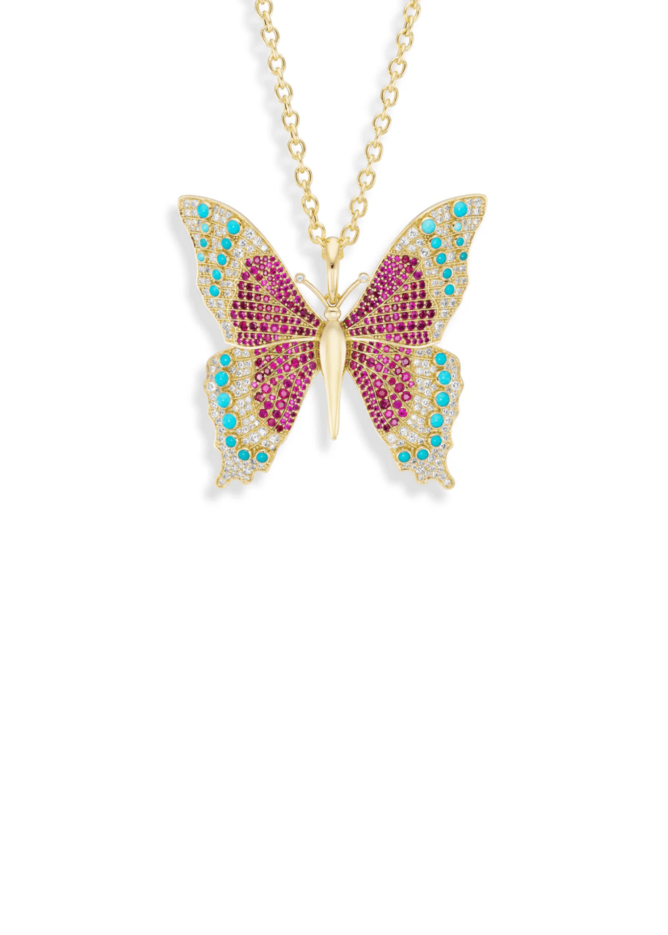 Grace Winfrey 50mm Peacock Butterfly Pendant on 18" Chain - Vermillion
