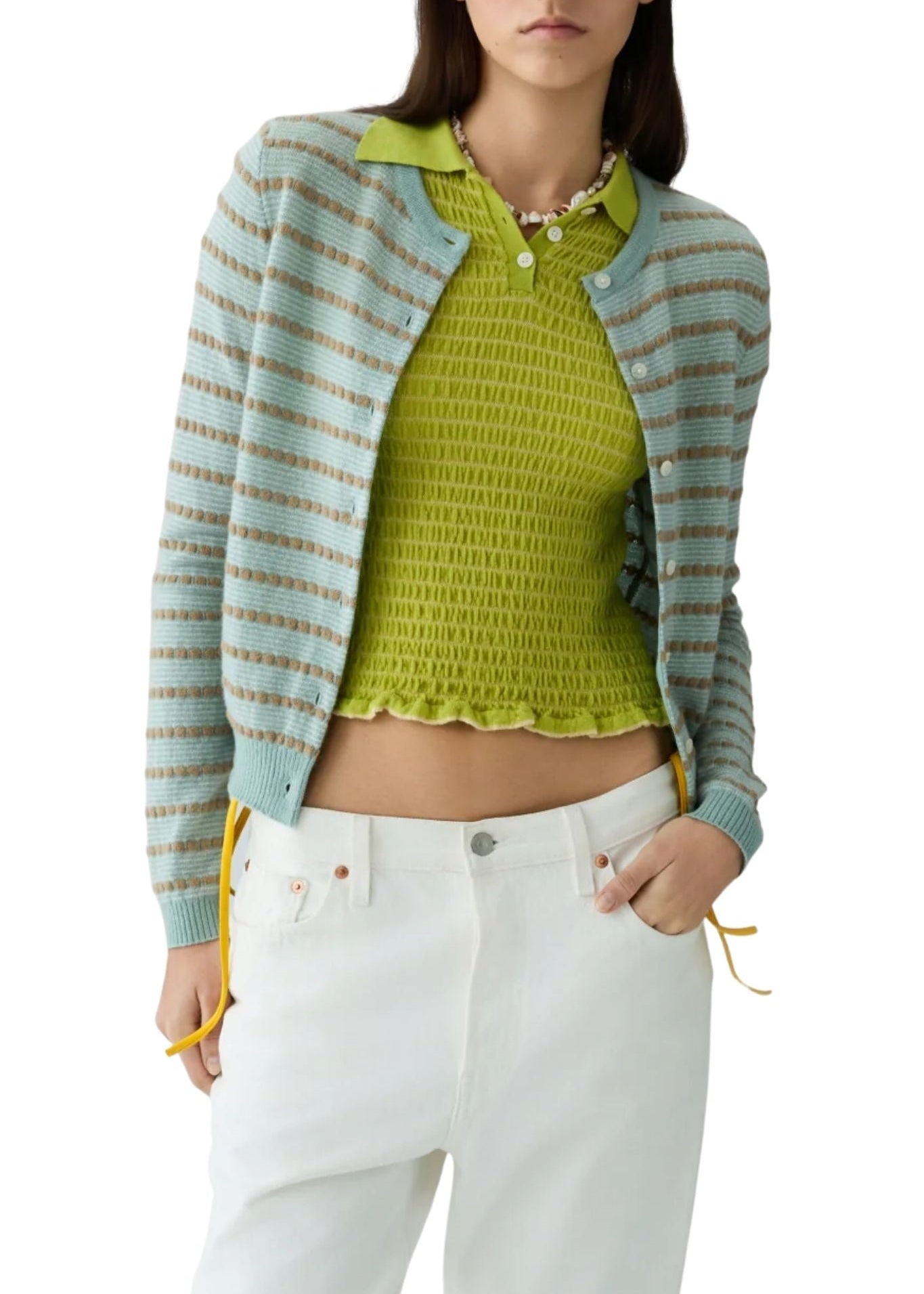 Guest in Residence Pebble Stripe Jane Cardigan - Vermillion