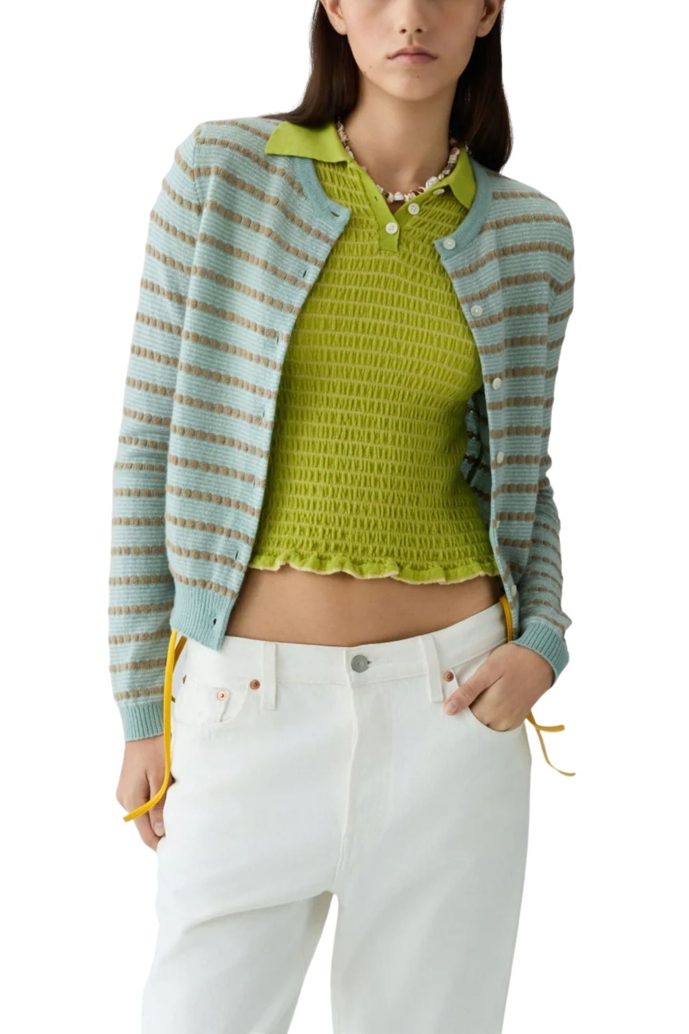 Guest in Residence Pebble Stripe Jane Cardigan - Vermillion