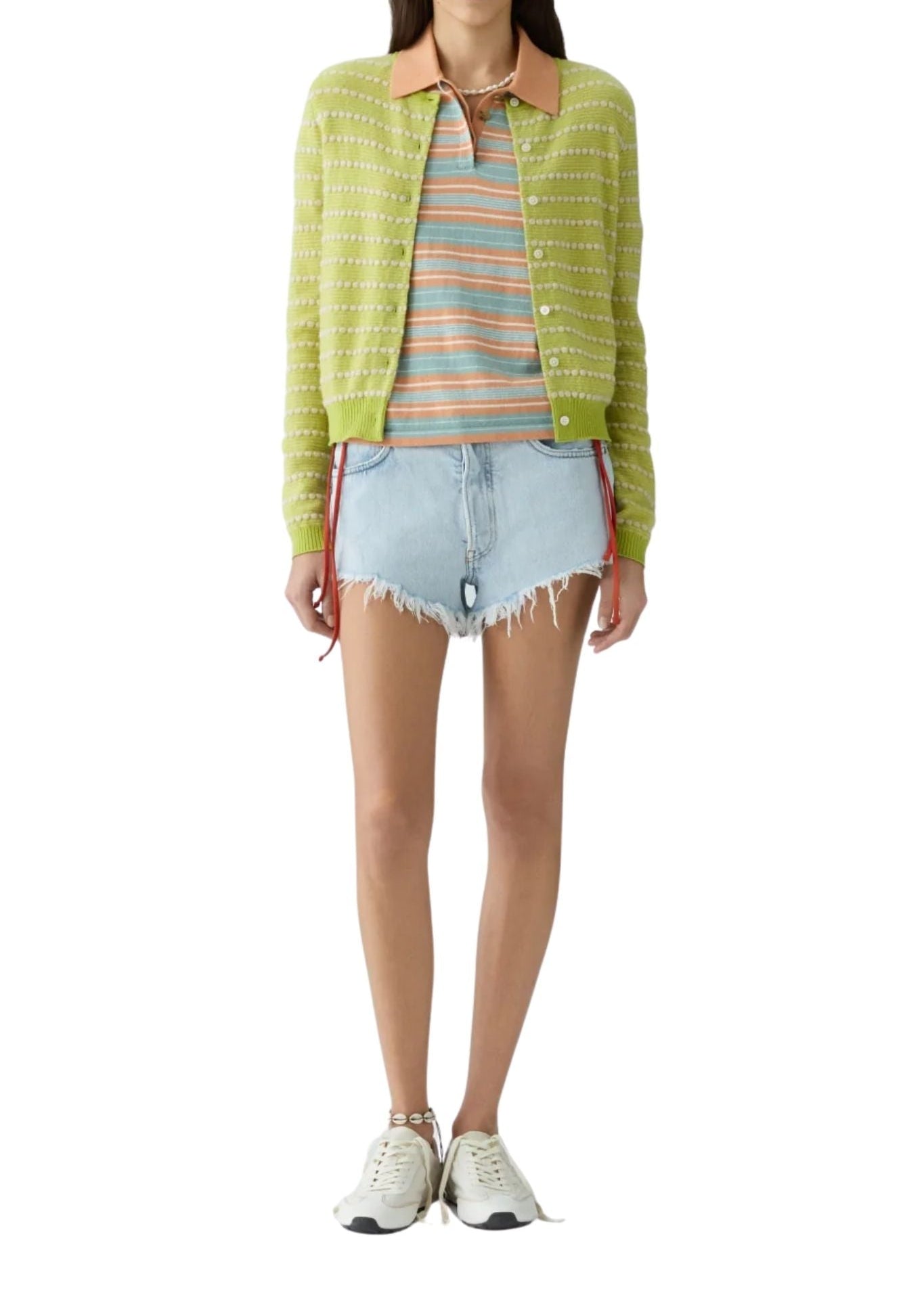 Guest in Residence Pebble Stripe Jane Cardigan - Vermillion