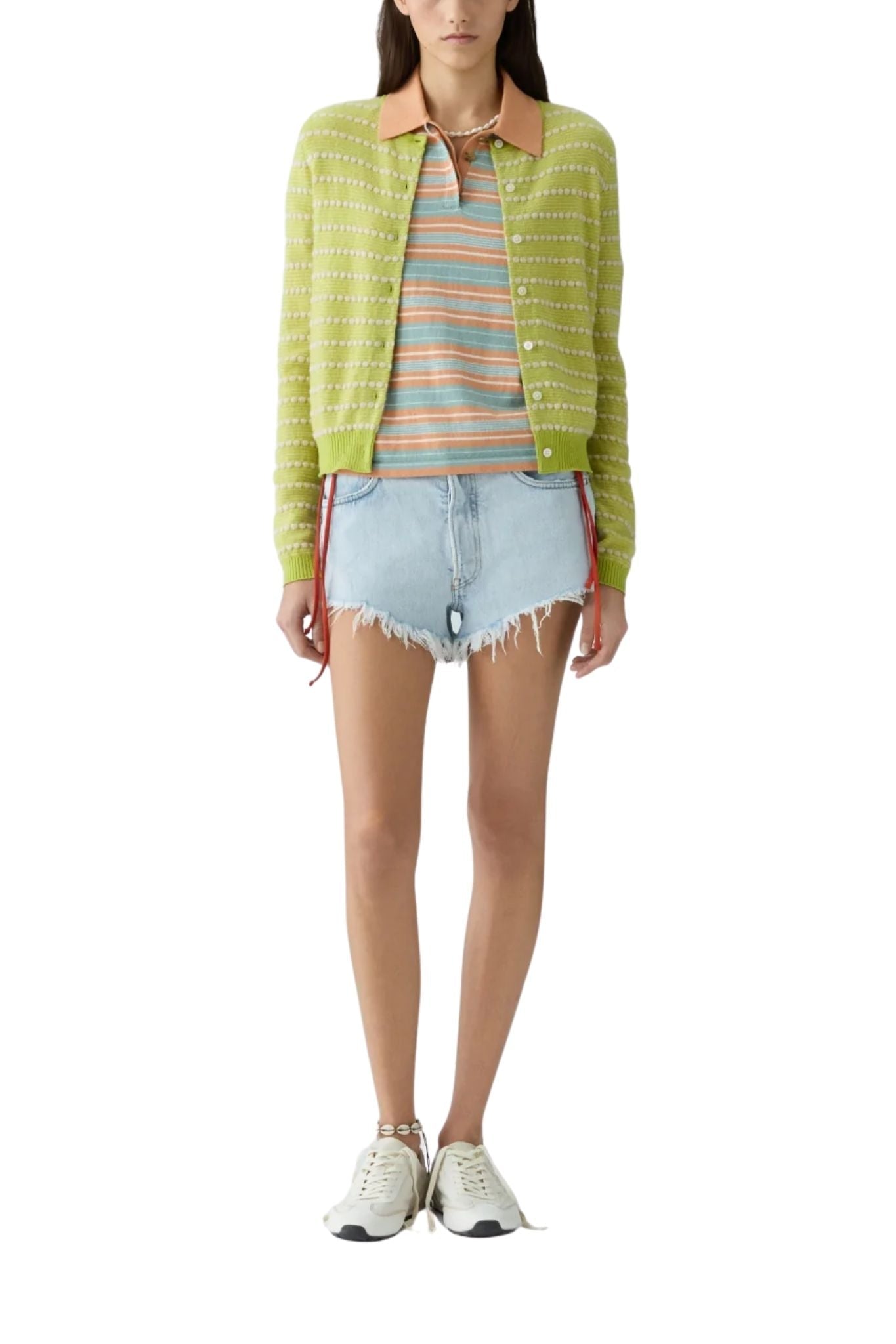 Guest in Residence Pebble Stripe Jane Cardigan - Vermillion