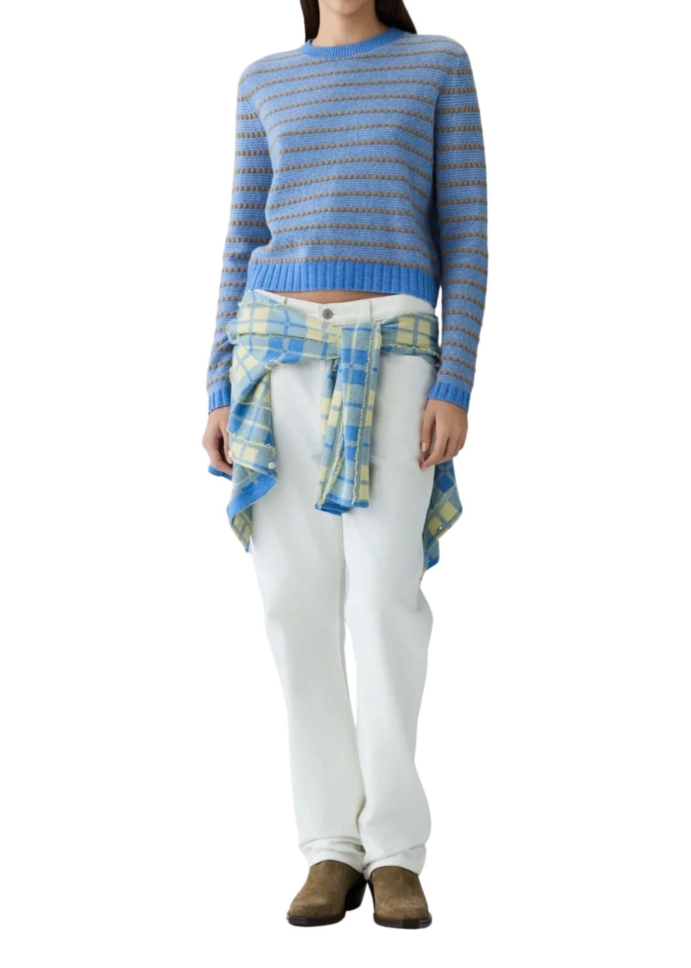 Guest in Residence Pebble Stripe Shrunken Crew - Vermillion