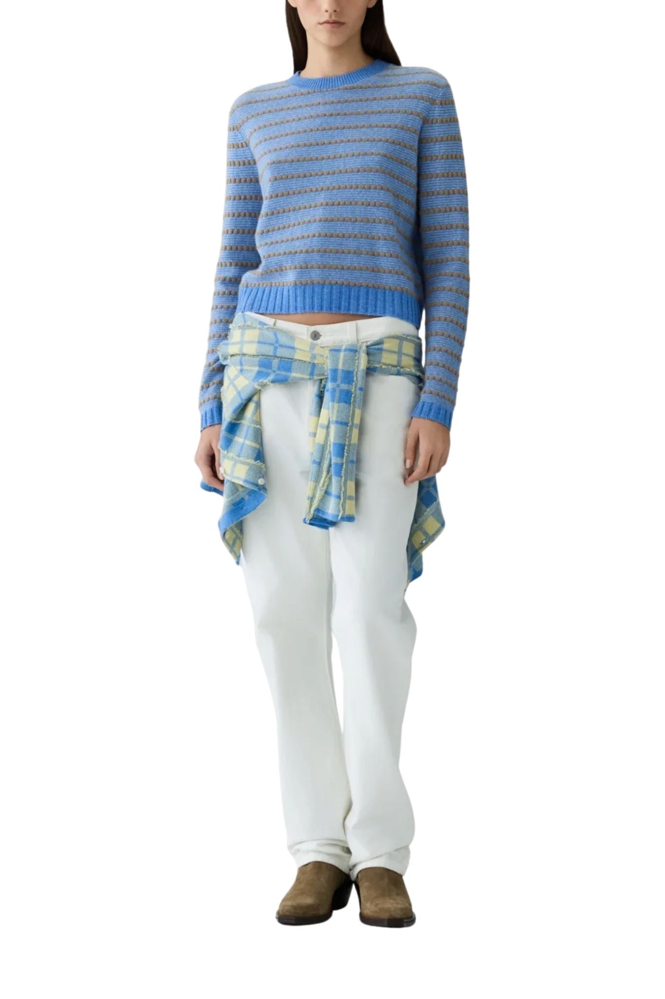 Guest in Residence Pebble Stripe Shrunken Crew - Vermillion