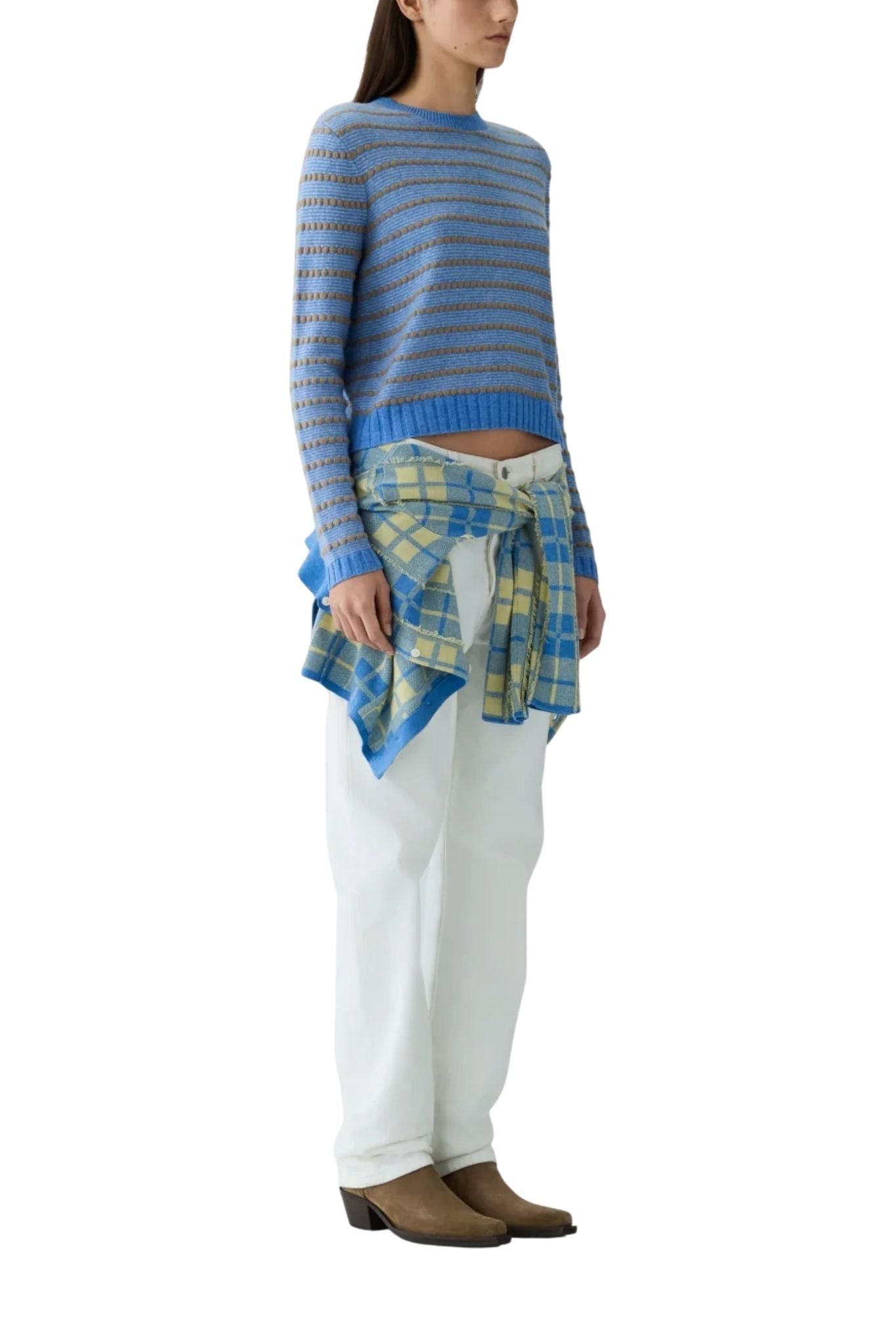 Guest in Residence Pebble Stripe Shrunken Crew - Vermillion