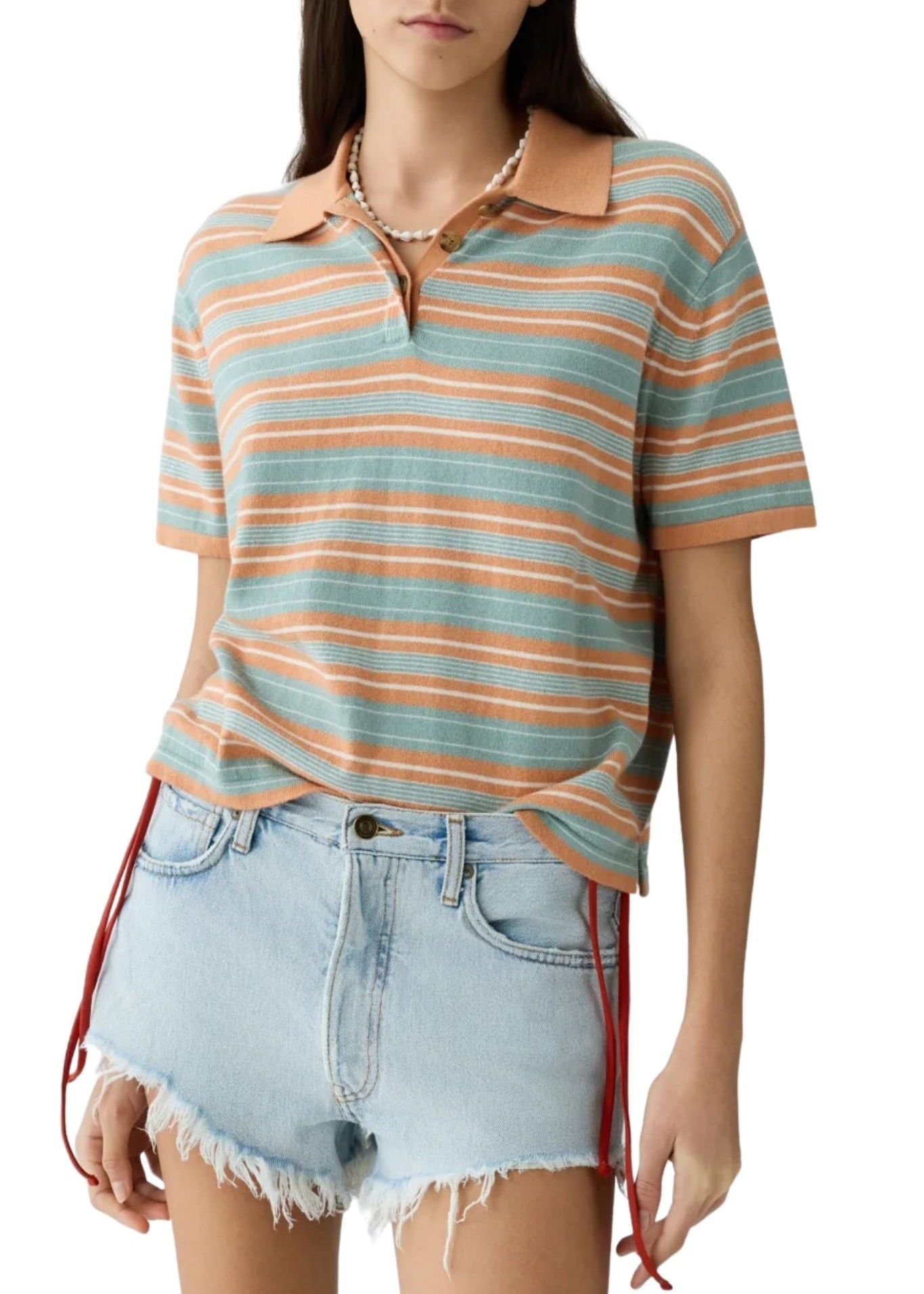 Guest in Residence Short Sleeve Stripe Rugby - Vermillion