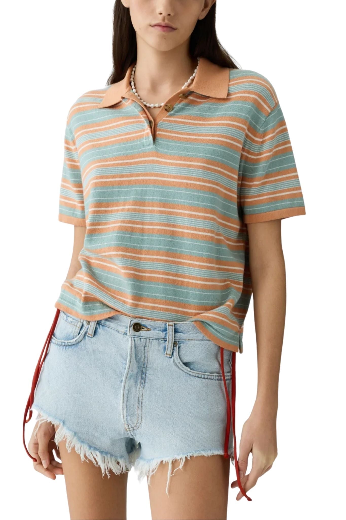Guest in Residence Short Sleeve Stripe Rugby - Vermillion
