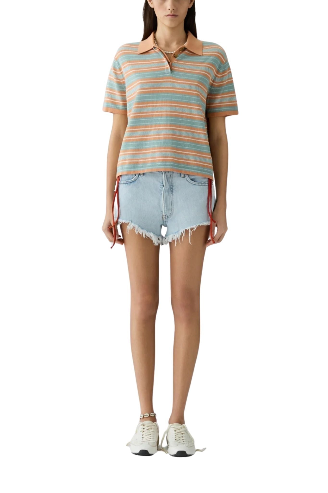 Guest in Residence Short Sleeve Stripe Rugby - Vermillion