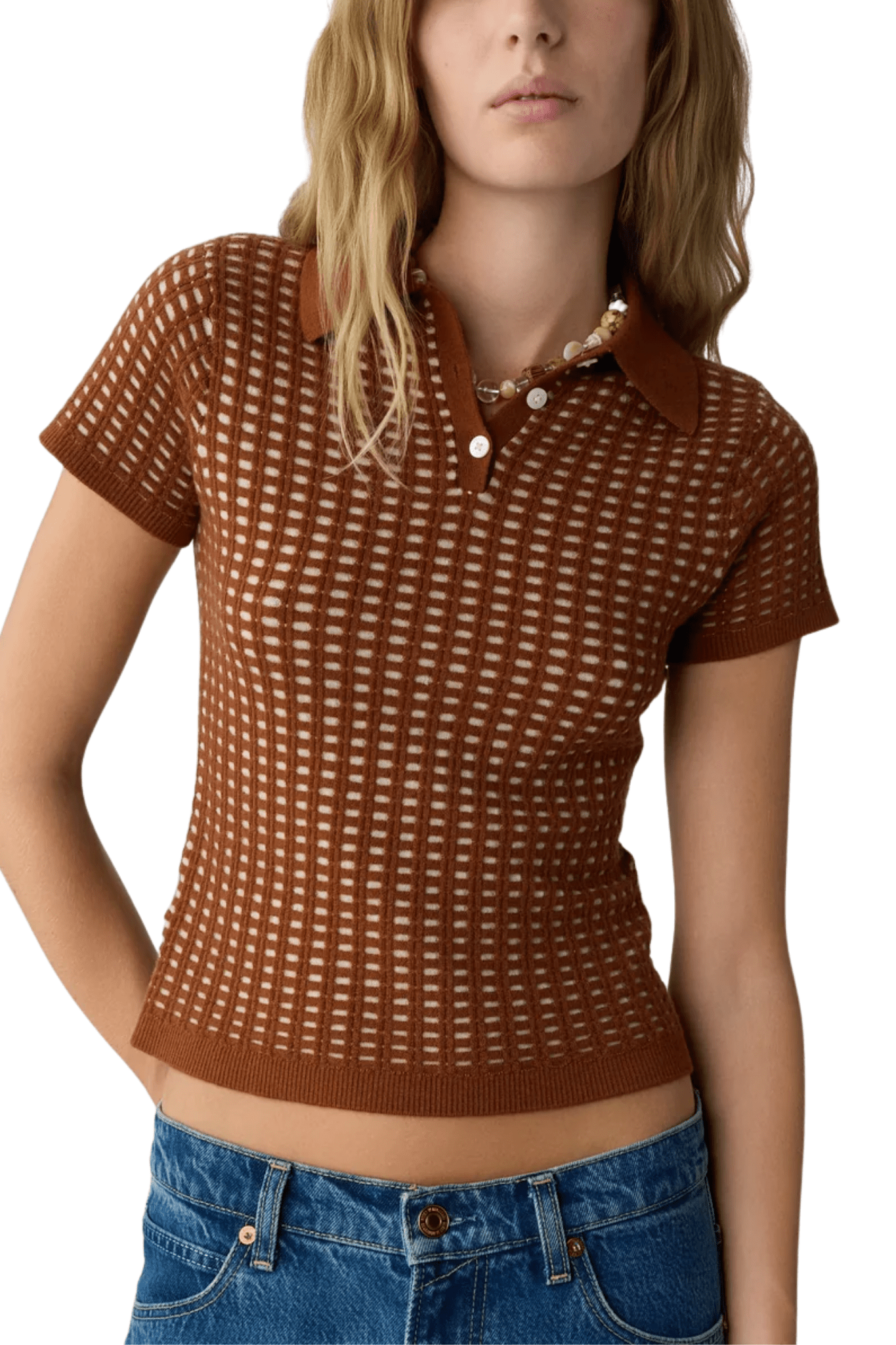 Guest in Residence Shrunken Waffle Polo - Vermillion