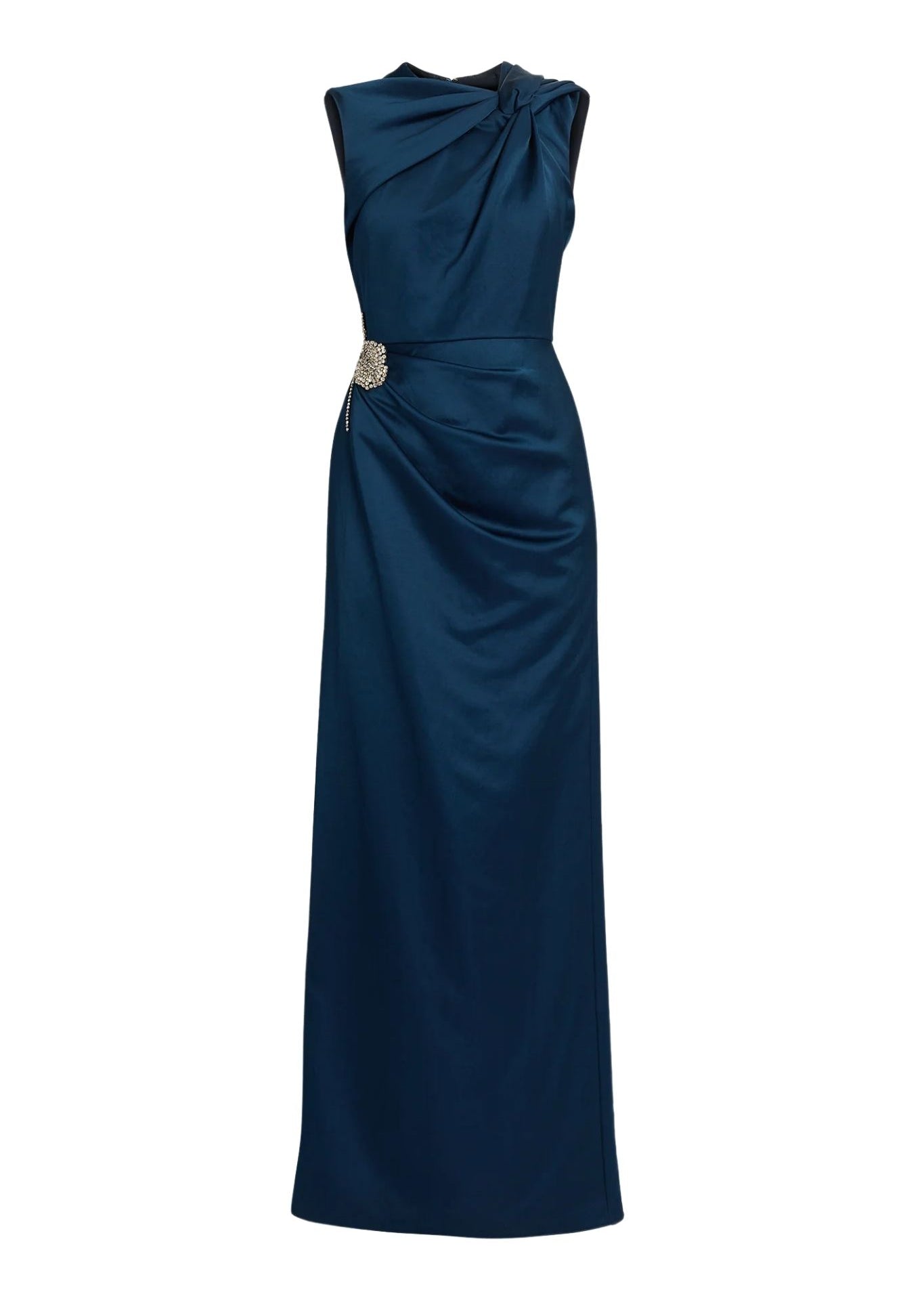 Erdem Embroidered Heavy Satin Sleeveless Pencil Gown