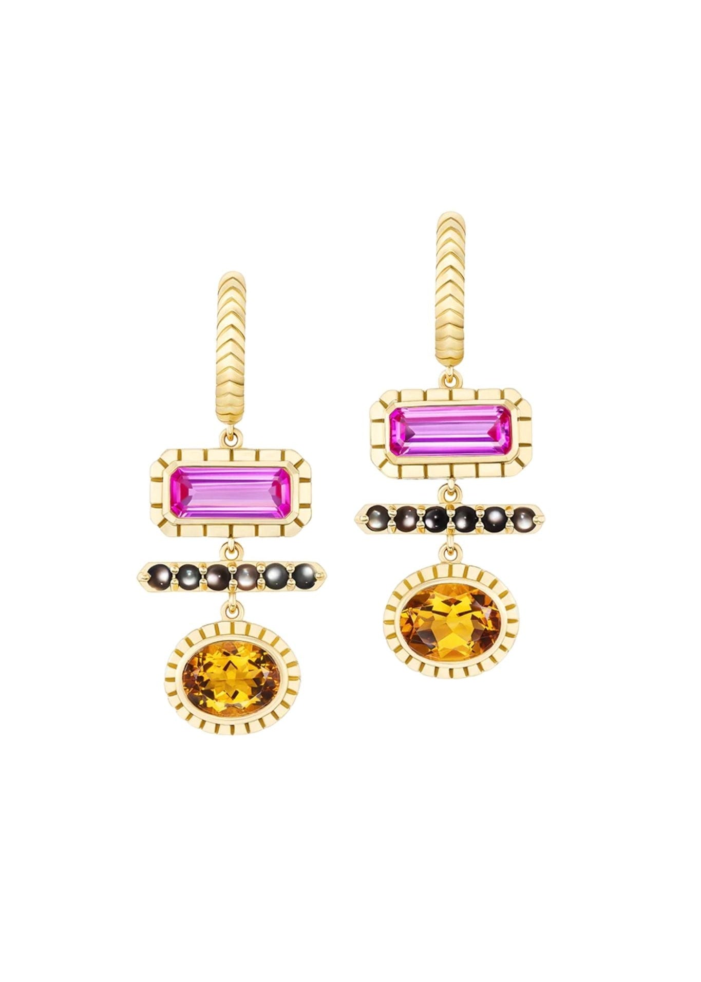 Harwell Godfrey 3 Stone Totem Drop Huggie Earring - Vermillion