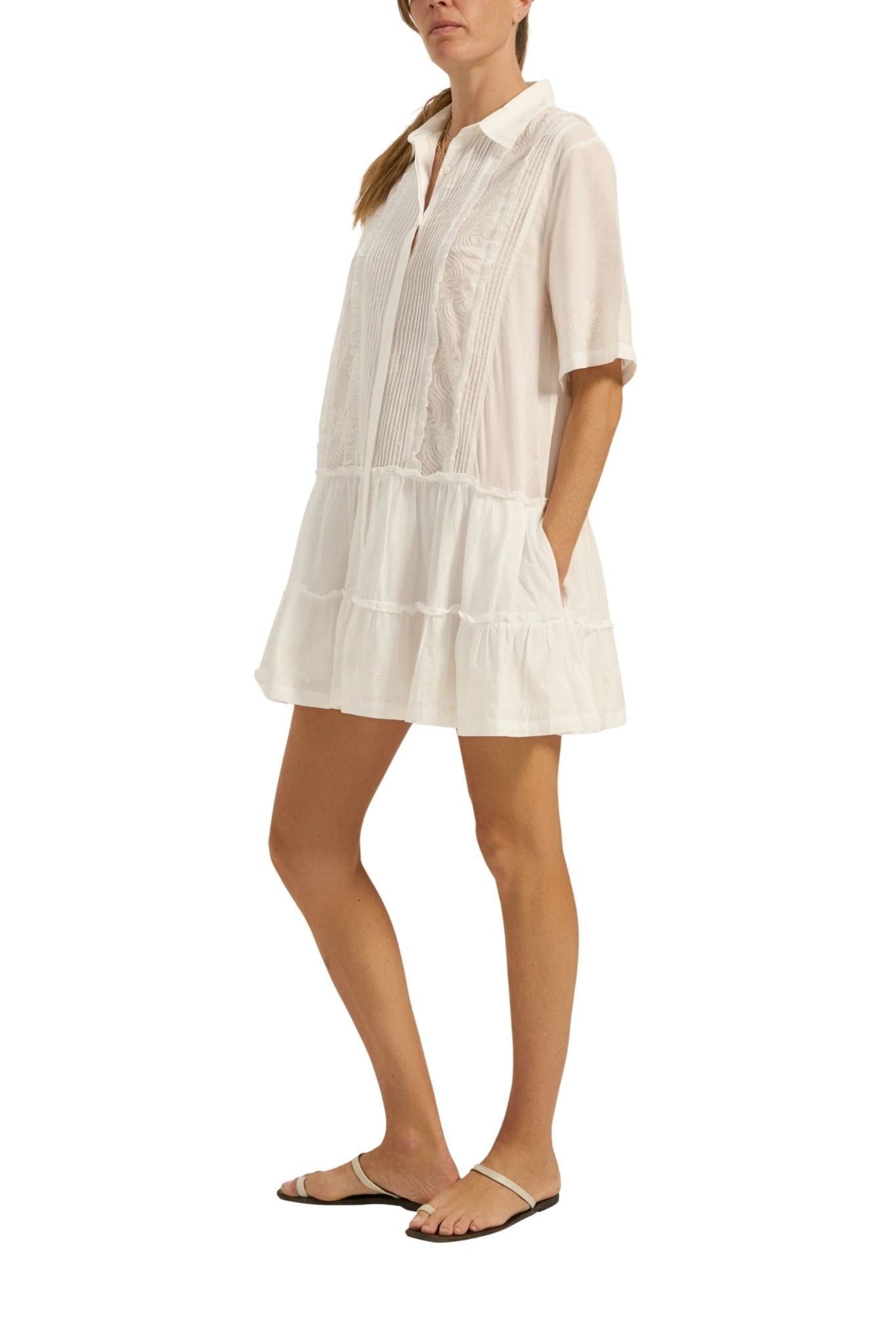 Ilio Nema Capys Dress - White Voile - Vermillion