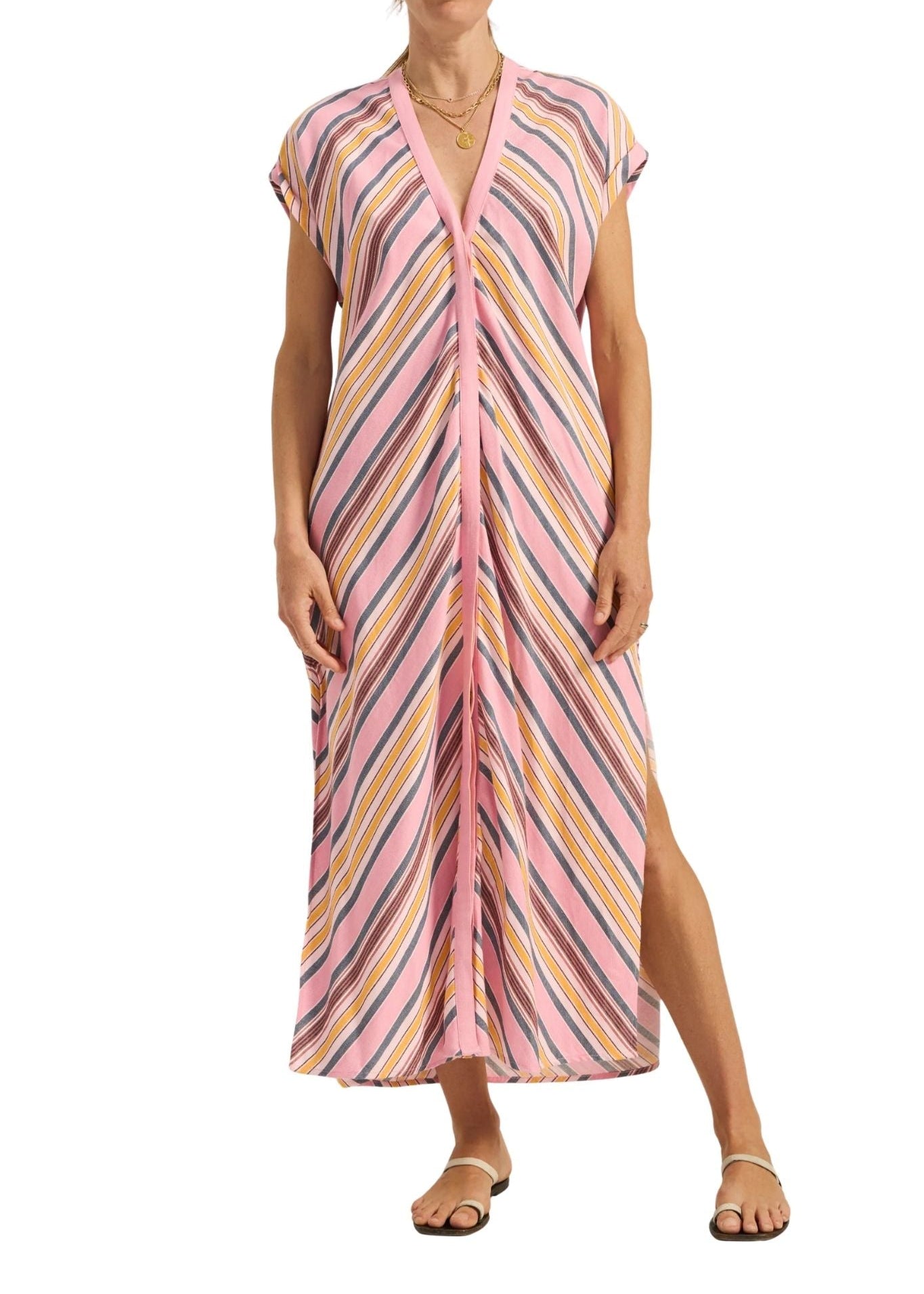 Ilio Nema Cythera Caftan - Samos Stripe - Vermillion