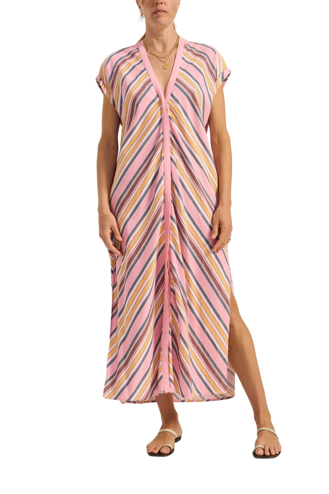 Ilio Nema Cythera Caftan - Samos Stripe - Vermillion