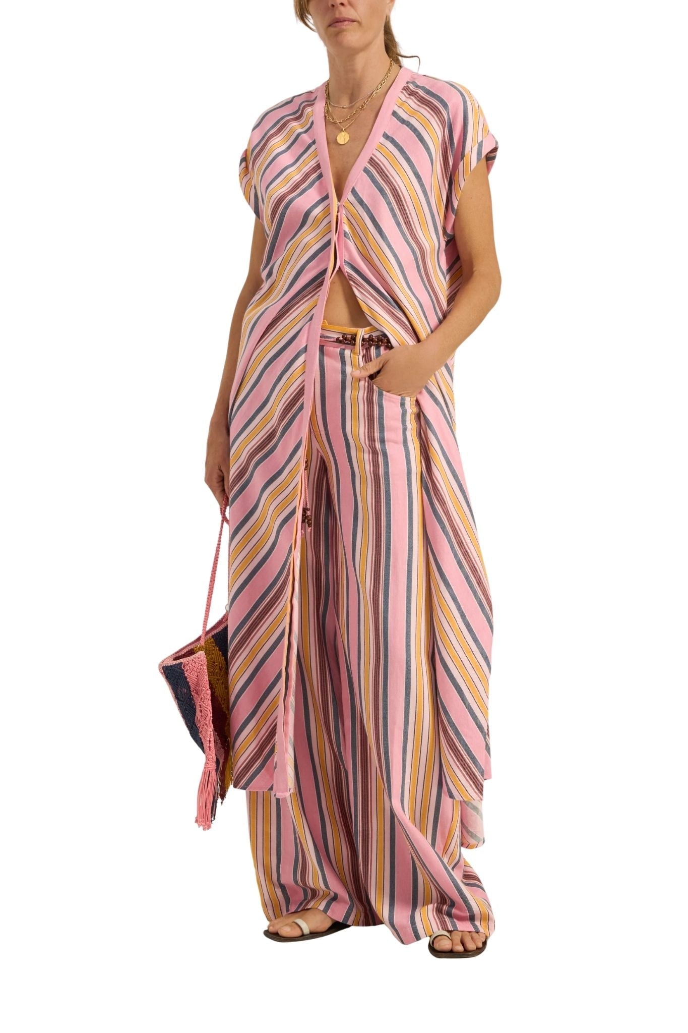 Ilio Nema Cythera Caftan - Samos Stripe - Vermillion