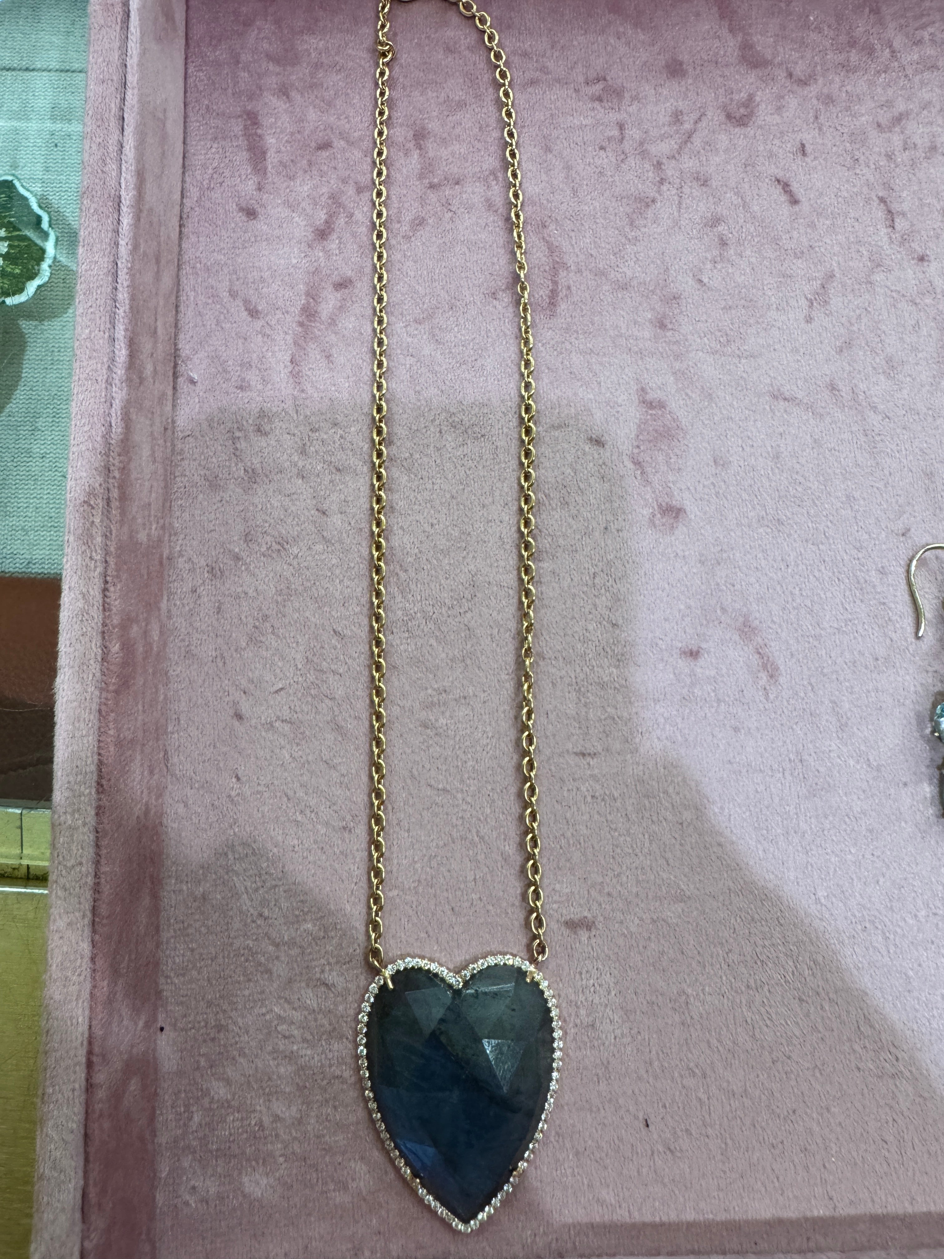 Irene Neuwirth 18k Rose Gold 16" Necklace w/ Rose Cut Labradorite Heart and Diamond Pave - Vermillion