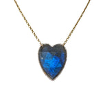 Irene Neuwirth 18k Rose Gold 16" Necklace w/ Rose Cut Labradorite Heart and Diamond Pave - Vermillion