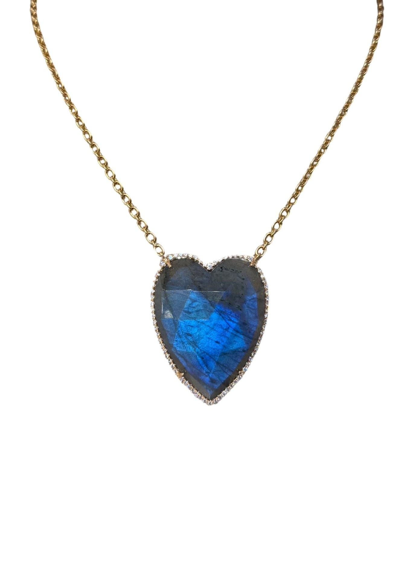 Irene Neuwirth 18k Rose Gold 16" Necklace w/ Rose Cut Labradorite Heart and Diamond Pave - Vermillion