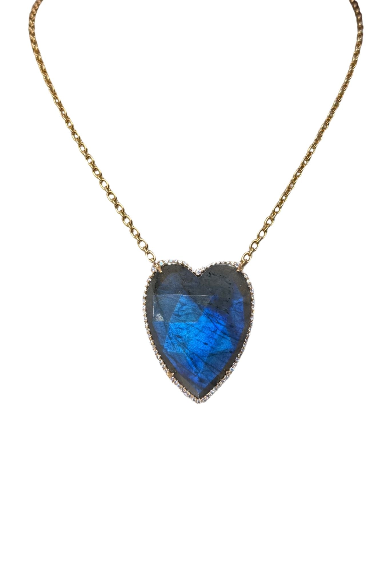 Irene Neuwirth 18k Rose Gold 16" Necklace w/ Rose Cut Labradorite Heart and Diamond Pave - Vermillion