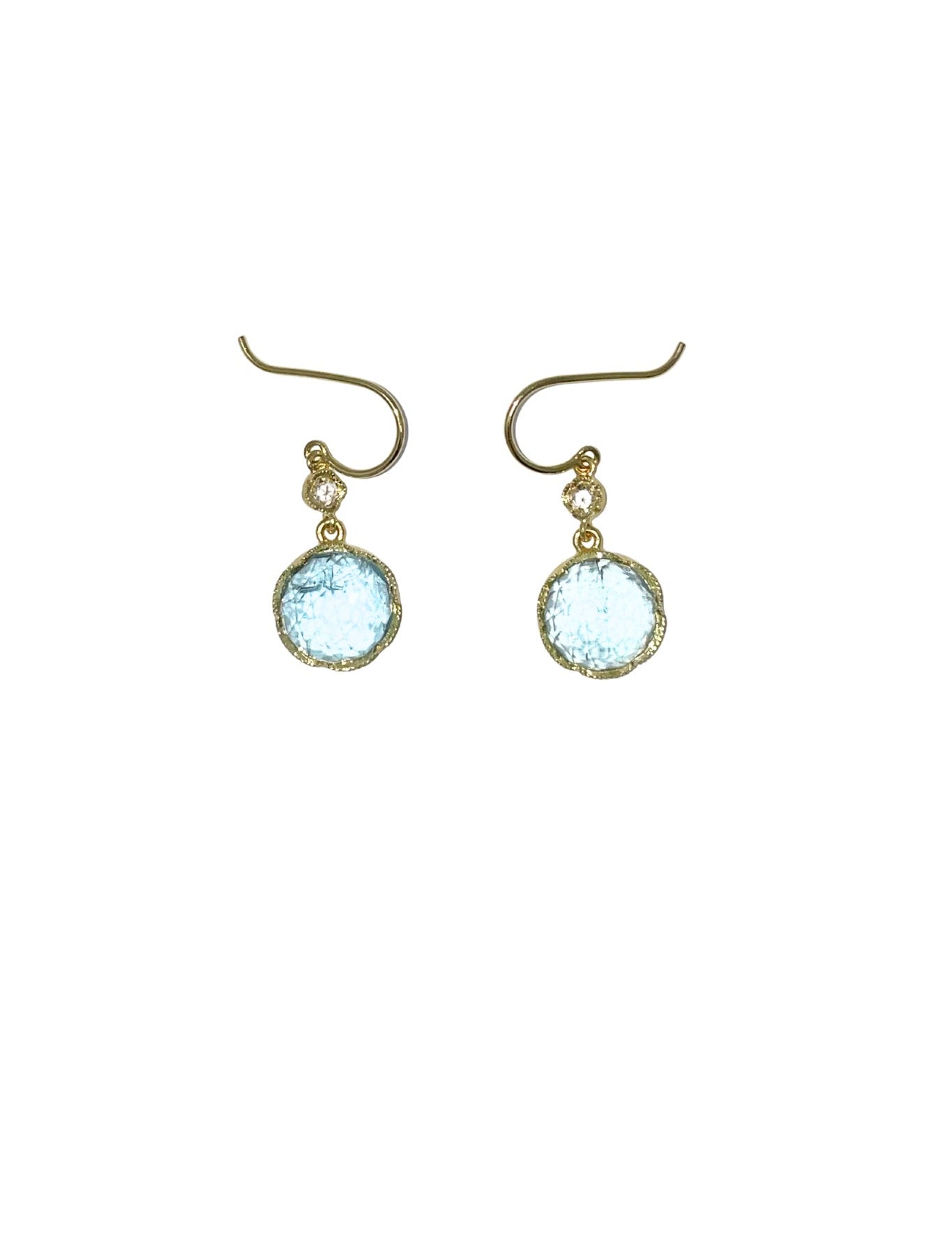 Irene Neuwirth 18k Yellow Gold Earring with 11mm Rose Cut Fine Aquamarine and 3mm Rose Cut Diamonds (0.16 cts) - Vermillion