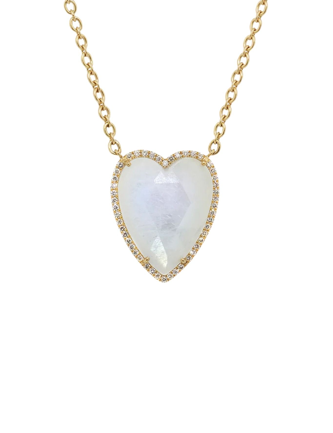 Irene Neuwirth 26x21 Heart Shape Rose Cut Rainbow Moonstone and Diamond Pave (0.52 cts) Necklace - Vermillion