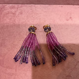 Irene Neuwirth Beaded 18k Rose Gold Medium Tassel Post Earrings with Tanzanite (9.86 cts) and 3.5mm Pink Sapphire (71.28 cts) and Amethyst (46.8 cts) - Vermillion