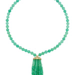 Irene Neuwirth Beaded 18k Yellow Gold 17" Beaded 7mm Chrysoprase Necklace with 2" 3.5mm Chrysoprase Tassel Pendant - Vermillion